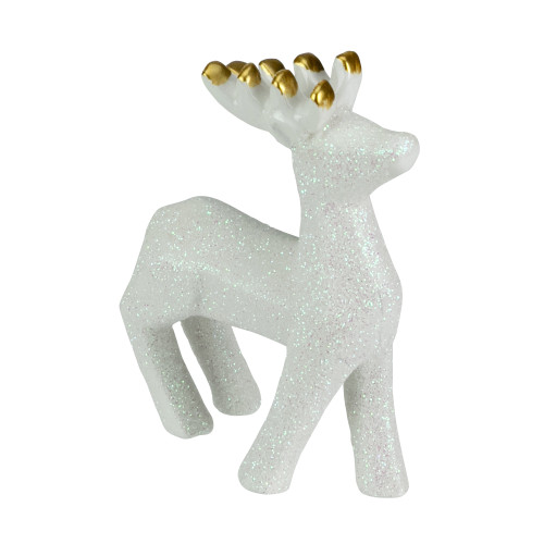 Iridescent Glitter Ceramic Reindeer Christmas Figure - 4.25"  - White