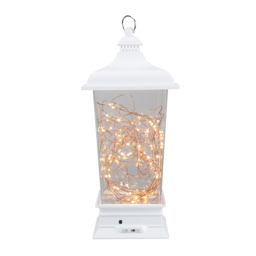 Tapered Lantern with Rice Lights Decoration - 12" - White - Clear Lights