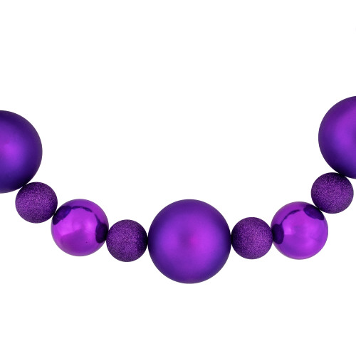6' Purple Shatterproof Ball 3-Finish Christmas Garland