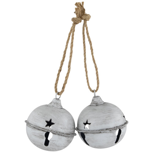 Antiqued Christmas Jingle Bell Ornaments - 3" - White - Set of 2