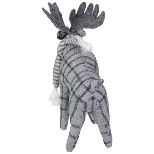 Checkered Moose with Striped Scarf Christmas Figure - 10" - Gray