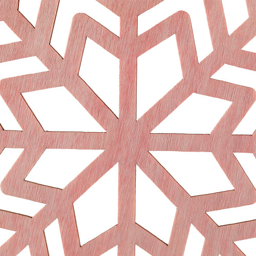 Wooden Snowflake Christmas Ornaments - 4.75" - Pink - Set of 4