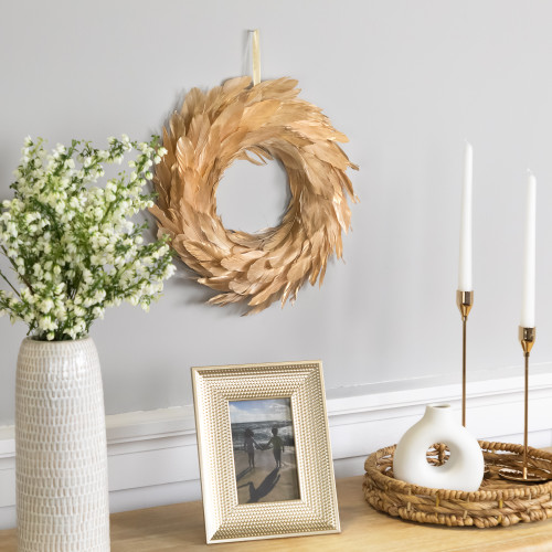 Artificial Feather Wreath - 14" - Gold