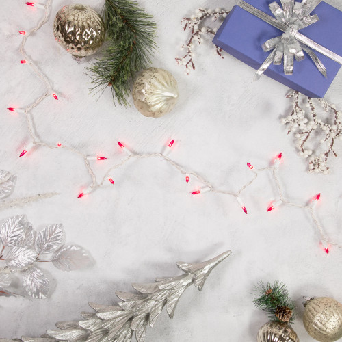 35-Count Pink Mini Christmas Light Set, 7ft White Wire