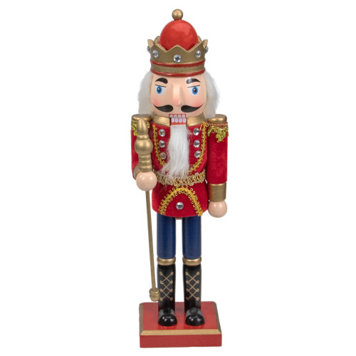 Traditional Christmas Nutcracker King with Scepter Figurine - 14" - Red and Gold
