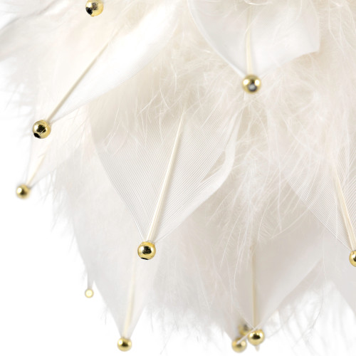 Feathers with Bead Accents Christmas Ball Ornament - 5" - White