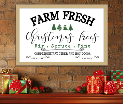 Christmas Tree Farm Fresh 28.5" x 41.5" Framed Christmas Wall Decor Art Print Sign Poster in a Natural Wooden Frame with UV Acrylic and Hangers