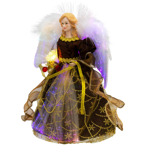Color Changing Fiber Optic Christmas Angel Tree Topper - 12" - Brown