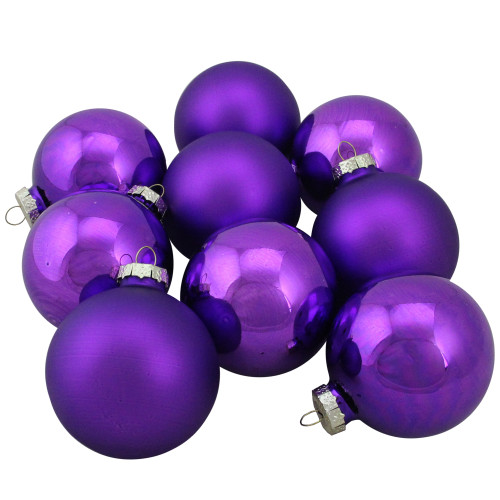 9ct Purple 2-Finish Glass Ball Christmas Ornaments 2.5" (63mm)