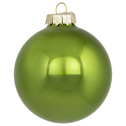 6ct Kiwi Green 2-Finish Glass Christmas Ball Ornaments 3.25" (80mm)