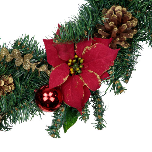 Pine, Poinsettia, Berry and Pine Cone Artificial Christmas Wreath, 24-Inch, Unlit