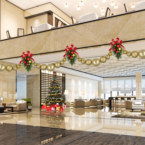 6' Gold Shiny and Matte Shatterproof Ball Christmas Swag