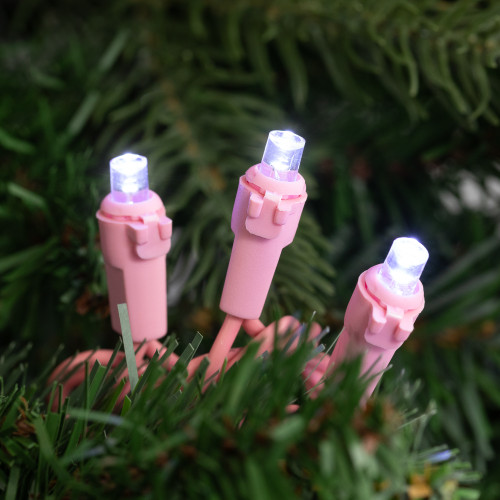 100-Count Pure White LED Wide Angle Christmas Lights, 33ft Pink Wire