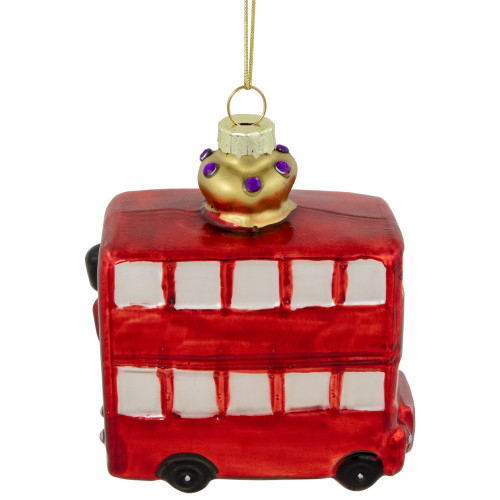 3.5" Double-Decker Bus Glass Christmas Ornament