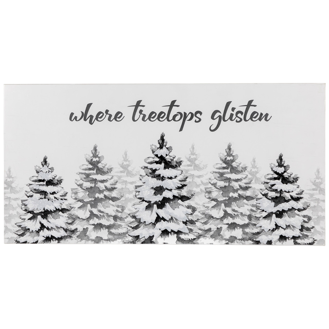 Flocked Christmas Tree "Where Treetops Glisten" Wall Art Decoration - 19.75"