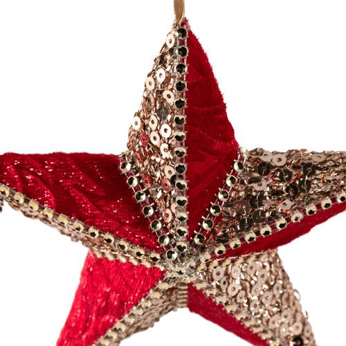 Beaded and Sequined 5-Point Star Christmas Ornament - 6" - Red