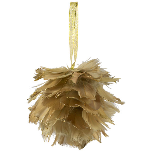 Glittery Feathers Christmas Ball Ornament - 6" - Green