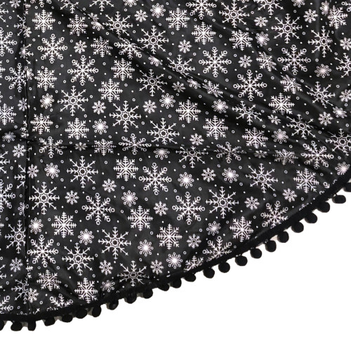 Lightweight Black 48 Inch Snowflakes & Pom Poms Holiday Christmas Tree Skirt