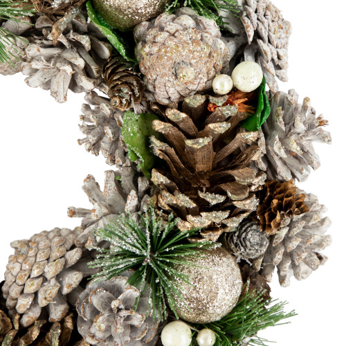 Green Pine Needle and Pinecone Artificial Christmas Wreath, 13.5-Inch, Unlit
