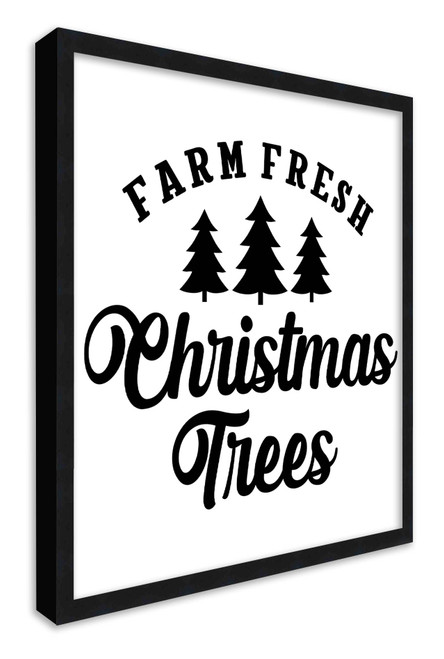 Black and White Christmas Trees 15.5" x 15.5" Framed Christmas Wall Decor Art Print Sign Poster in a Black Wooden Frame with UV Acrylic and Hangers