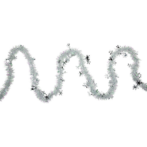 12' x 3" White Iridescent and Silver Snowflakes Christmas Tinsel Garland - Unlit