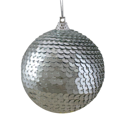 3" Silver Sequin Shatterproof Ball Christmas Ornament