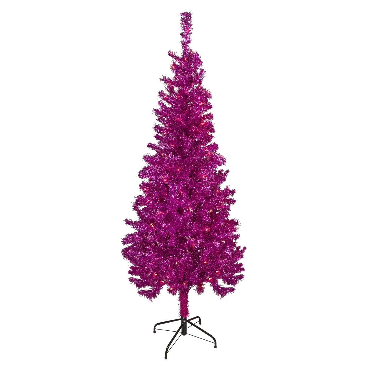 6' Pre-Lit Pink Artificial Tinsel Christmas Tree, Clear Lights