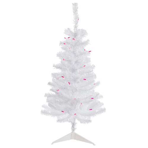 3' Pre-Lit Woodbury White Pine Slim Artificial Christmas Tree, Pink Lights