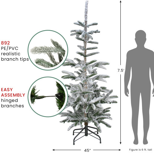 Real Touch?? Slim Flocked Nordmann Fir Artificial Christmas Tree - Unlit - 7.5'