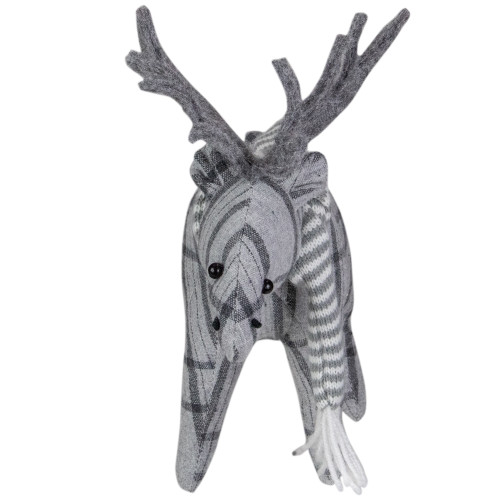 Checkered Moose with Striped Scarf Christmas Figure - 10" - Gray