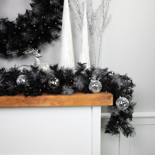 Pre-Lit LED B/O Iced Christmas Garland - 6' x 9" - Black - Warm White Lights