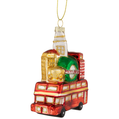 4.5" Merry Christmas Double Decker Tour Bus Glass Ornament