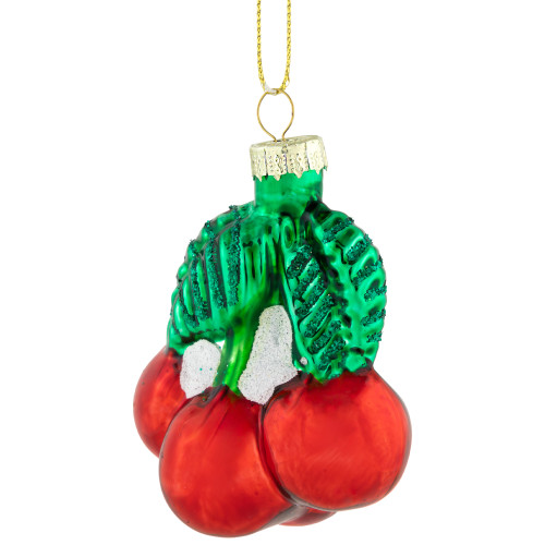 3" Shiny Glittered Red Cherries Glass Christmas Hanging Ornament