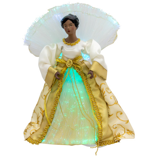 Lighted Fiber Optic African American Angel Christmas Tree Topper - 12" - Gold