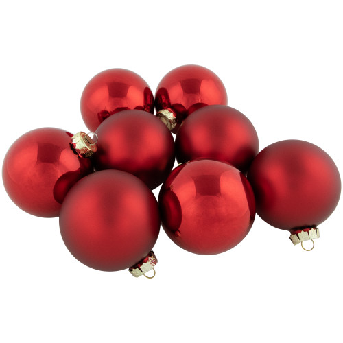 96ct Shiny and Matte Red Glass Ball Christmas Ornaments 3.25 (80mm)