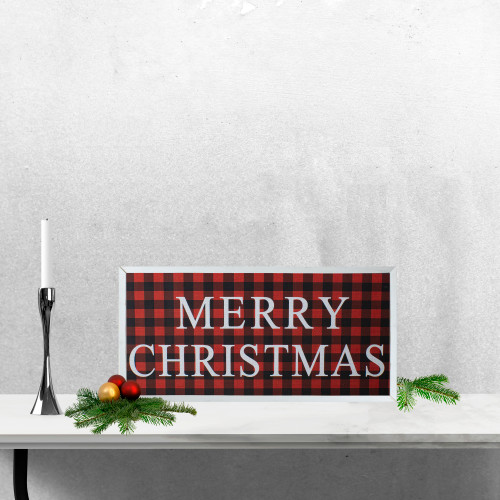 24�� Red and Black Buffalo Plaid Merry Christmas Wooden Hanging Wall Sign