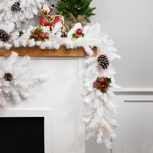 Pre-lit Snow White Artificial Christmas Garland - 9' x 12" - Clear Lights