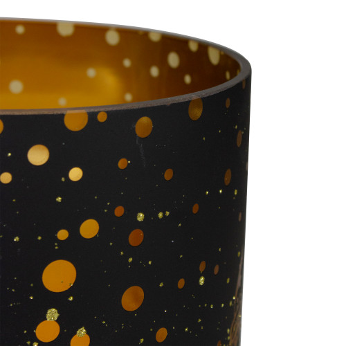6" Black and Gold Deer and Pine Trees Flameless Glass Candle Holder