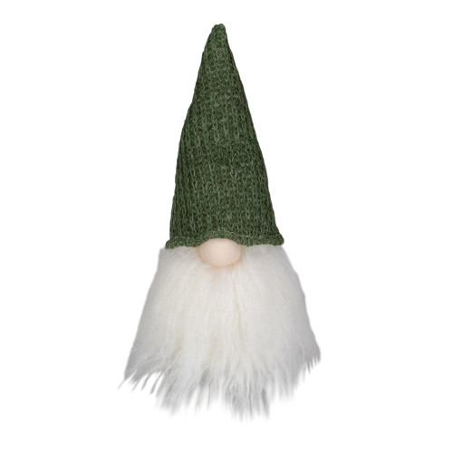 LED Lighted Plush Green Knit Hat Gnome Head Christmas Decoration - 11"