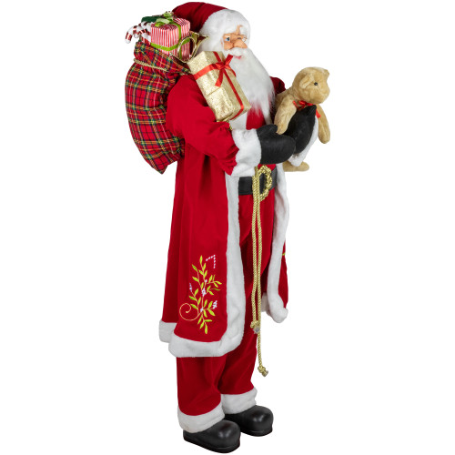 5' Traditional Santa Claus with Teddy Bear and Gift Bag Standing Christmas Figure