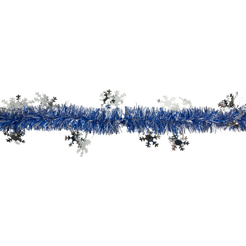 Commercial Christmas Tinsel Snowflake Garland - 50' x 2" - Royal Blue and Silver - Unlit