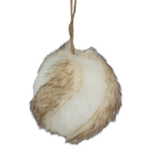 Faux Fur Ball Christmas Ornament - 3" - Brown and White