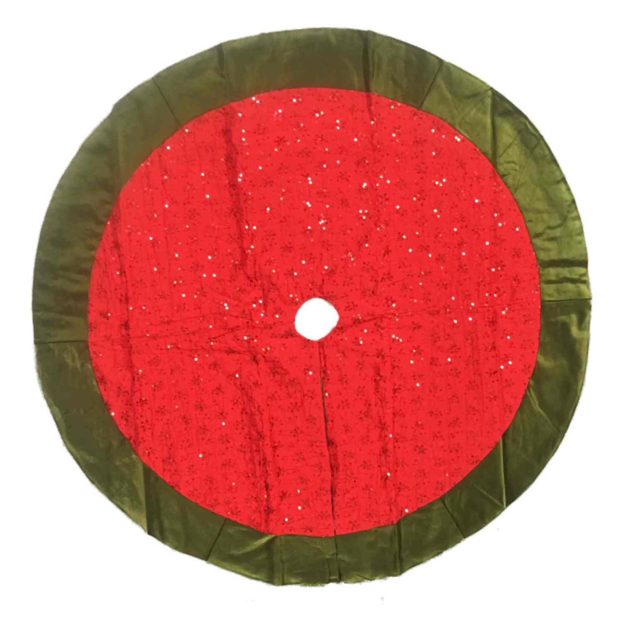 Red & Green Sequin Satin Christmas Tree Skirt 48 Inch Holiday Decor