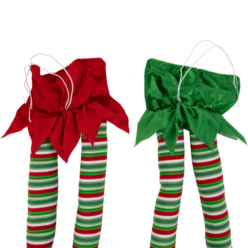 Striped Plush Elf Legs Christmas Decorations - 19" - Red and Green - Set of 2
