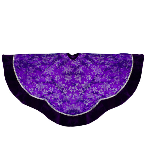 Glittered Floral Christmas Tree Skirt - 48" - Purple and Silver