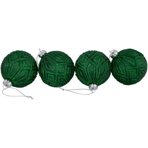 4ct Green Glittered Diamonds Glass Christmas Ball Ornament 3" (80mm)