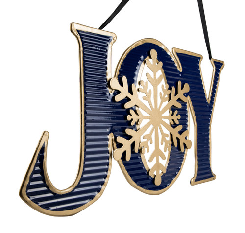 16" Blue and Gold "JOY" Metal Christmas Wall Sign