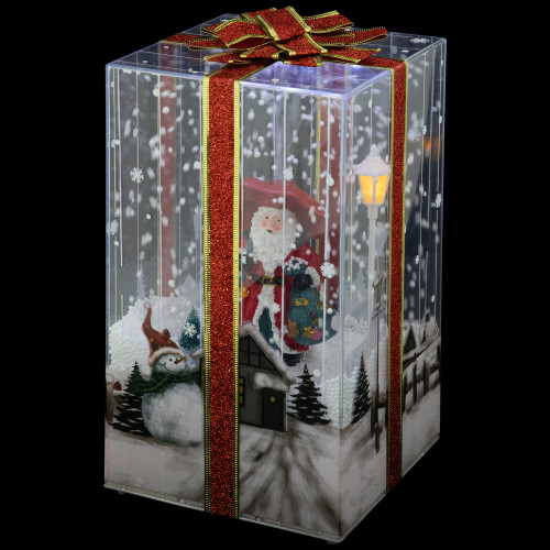 Musical Santa Lighted Snowing Gift Box with Ribbon Christmas Decoration - 12"