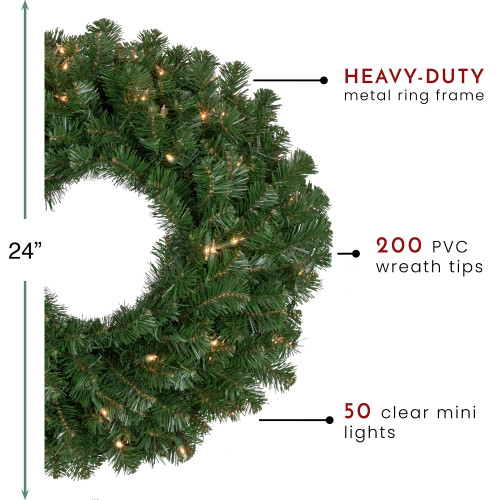 Pre-Lit Windsor Pine Artificial Christmas Wreath - 24" - Clear Lights