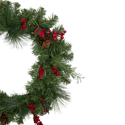 Pine Cones and Berries Artificial Christmas Wreath with Ribbon - 24" - Unlit